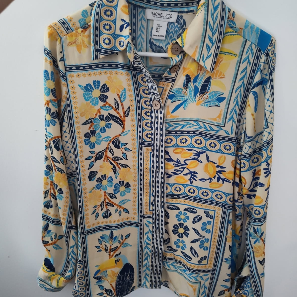 Rachel Zoe Blue and Yellow Casual Button Down Shirt